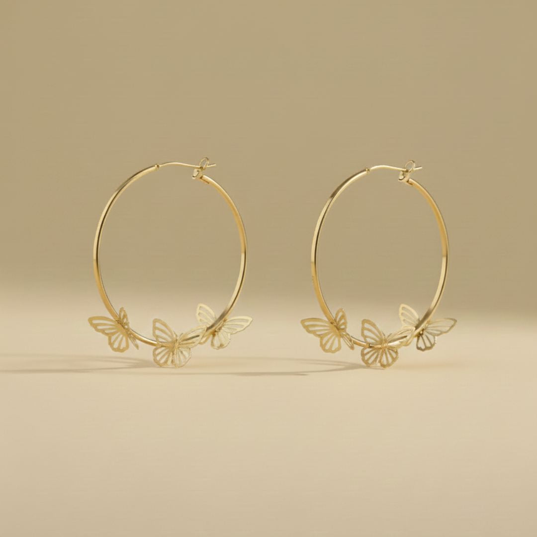 The Golden Triple Butterfly Hoops